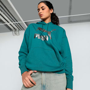 CLASSICS Shiny Logo Women's Hoodie, Cold Green, extralarge-IND