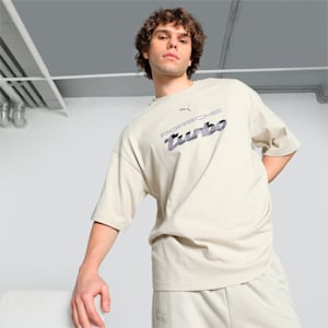 Porsche Legacy Statement Logo Unisex Oversized Fit Motorsport Tee, Desert Dust, extralarge-IND