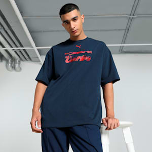 Porsche Legacy Statement Logo Oversized Fit Motorsport Tee, Club Navy, extralarge-IND