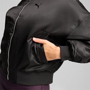 Women's Satin Bomber Jacket, PUMA Black, extralarge