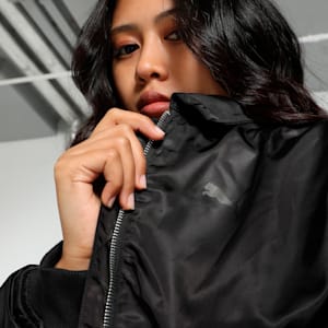 Women's Relaxed Fit Satin Bomber Jacket, PUMA Black, extralarge-IND
