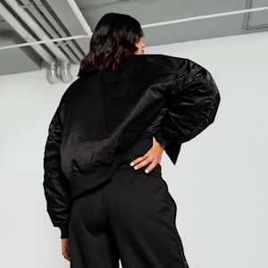 Women's Relaxed Fit Satin Bomber Jacket, PUMA Black, extralarge-IND