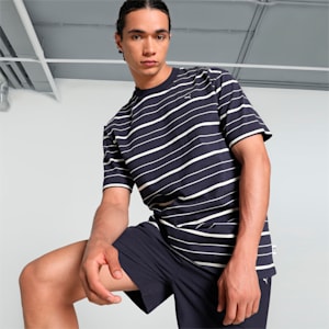 MMQ Striped Men's Relaxed Fit Tee, New Navy, extralarge-IND