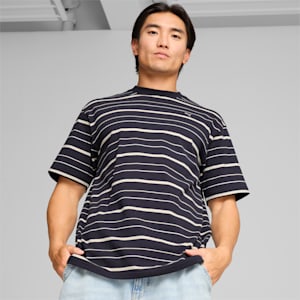 MMQ Men's Striped Tee, New Navy, extralarge