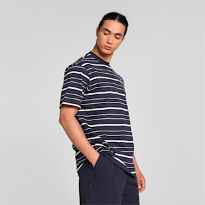 MMQ Striped Men's Relaxed Fit Tee, New Navy, extralarge-IND