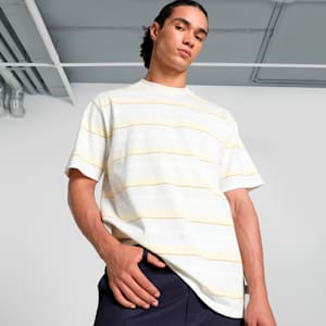 MMQ Striped Men's Relaxed Fit Tee, Alpine Snow, extralarge-IND