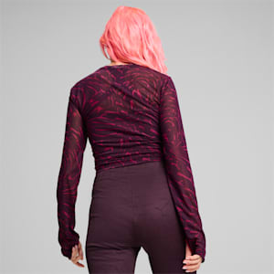 DARE TO Women's Mesh Long Sleeve Tee, Midnight Plum-AOP, extralarge