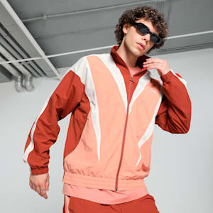 CLUB DE COURSE Unisex Relaxed Fit Track Jacket, Deeva Peach-Mars Red, extralarge-IND