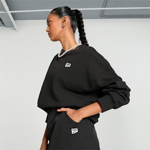 DOWNTOWN RE:COLLECTION Women's Crew Neck Oversized Fit Sweatshirt, PUMA Black, extralarge-IND