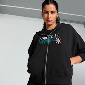 DOWNTOWN Women's Oversized Hoodie, PUMA Black, extralarge-IND