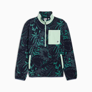 メンズ ゴルフ PUMA x PTC ハーフジップ パームフリース クルースウェット, Deep Navy-Sparkling Green, extralarge-JPN