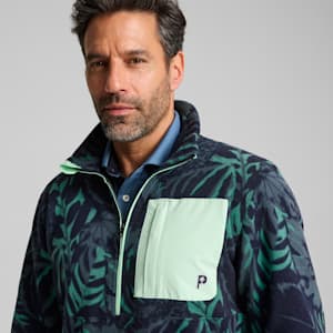 メンズ ゴルフ PUMA x PTC ハーフジップ パームフリース クルースウェット, Deep Navy-Sparkling Green, extralarge-JPN