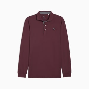 CLOUDSPUN Long Sleeve Mid-weight Golf Polo Men, Ruby Shimmer-Slate Sky, extralarge-GBR