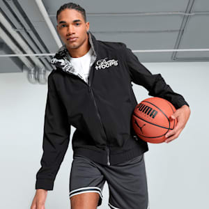 Media Day Men's Relaxed Fit Basketball Jacket, PUMA Black-AOP, extralarge-IND