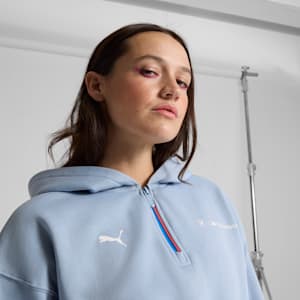 Sudadera con capucha de media cremallera para mujer BMW M Motorsport ESS+, Blue Wash, extralarge