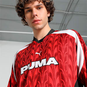 Football Nostalgia Unisex Relaxed Fit Long Sleeve Jersey, Intense Red-AOP, extralarge-IND