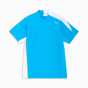 メンズ ゴルフ  PF ストレッチ CB テックカット 半袖 モックネック シャツ, Aqua Blue, extralarge-JPN