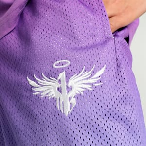 MELO CHARLOTTE Graphic Men's Basketball Shorts, Purple Glimmer-AOP, extralarge-IND