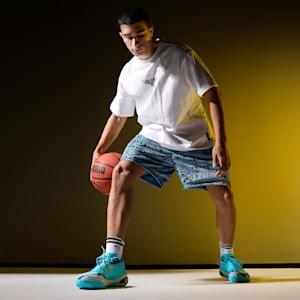 HOOPS x LAFRANCÉ Mosaic Men's Relaxed Fit Basketball Shorts, Team Light Blue-AOP, extralarge-IND
