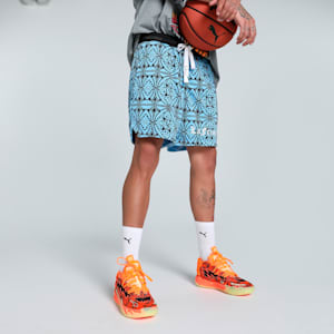 HOOPS x LAFRANCÉ Mosaic Men's Relaxed Fit Basketball Shorts, Team Light Blue-AOP, extralarge-IND