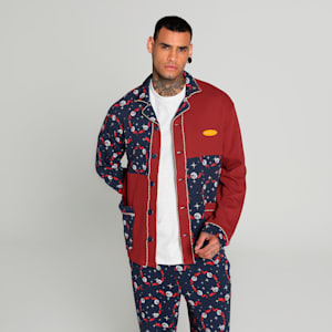 Hoops x Polar Express Men's Relaxed Fit Basketball PJ Top, Club Navy-Intense Red-AOP, extralarge-IND