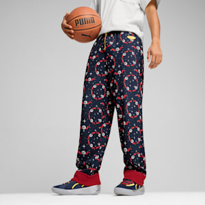 Pantalón de pijama PUMA HOOPS x POLAR EXPRESS para hombre, Club Navy-Intense Red-AOP, extralarge