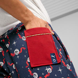 Pantalón de pijama PUMA HOOPS x POLAR EXPRESS para hombre, Club Navy-Intense Red-AOP, extralarge
