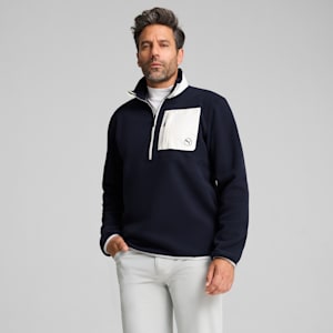 Quarter-Zip Fleece Golf Top Men, Deep Navy-White Glow, extralarge-GBR