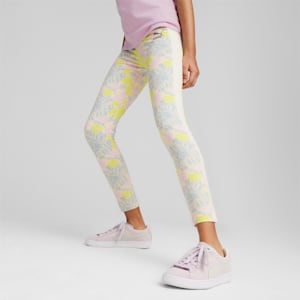 T7 Floral Print Girl's Leggings, Alpine Snow, extralarge-IND