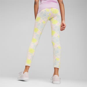 T7 Floral Print Girl's Leggings, Alpine Snow, extralarge-IND