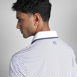 MATTR Elevated Stripe Men's Golf Polo, Blue Crystal-Deep Navy, extralarge-IND