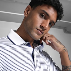 MATTR Elevated Stripe Men's Golf Polo, Blue Crystal-Deep Navy, extralarge-IND