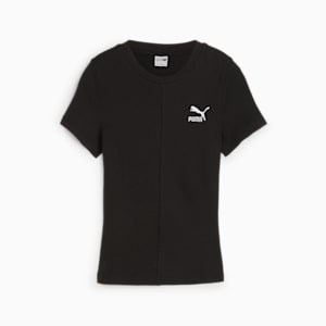 ウィメンズ CLASSICS リブ スリム 半袖 Tシャツ, PUMA Black, extralarge-JPN