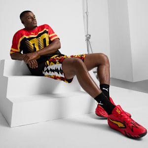Short de basquetbol con estampado integral para hombre Scoot All Jaws, PUMA Black-AOP, extralarge
