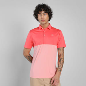Pure 2.0 Colourblock Men's Golf Polo, Peach Frost-Pink Fruit, extralarge-IND
