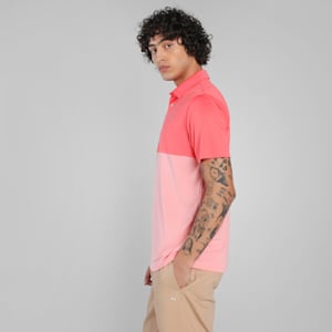 Pure 2.0 Colourblock Men's Golf Polo, Peach Frost-Pink Fruit, extralarge-IND
