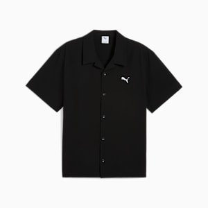 WARDROBE ESSENTIALS Men's Seersucker Relaxed Shirt, PUMA Black, extralarge