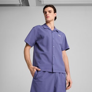 WARDROBE ESSENTIALS Men's Seersucker Relaxed Shirt, Blue Crystal, extralarge