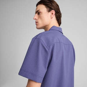 WARDROBE ESSENTIALS Men's Seersucker Relaxed Shirt, Blue Crystal, extralarge