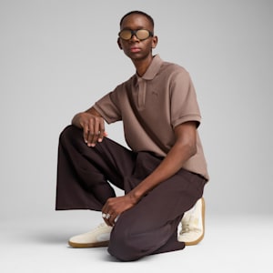 PREMIUM ESSENTIALS Men's Relaxed Jacquard Polo, Totally Taupe, extralarge
