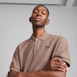 PREMIUM ESSENTIALS Men's Relaxed Jacquard Polo, Totally Taupe, extralarge