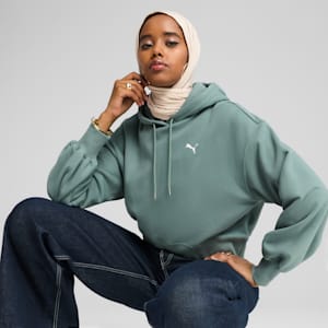 Wardrobe Essentials Women's Relaxed Cropped Hoodie, Green Moon, extralarge
