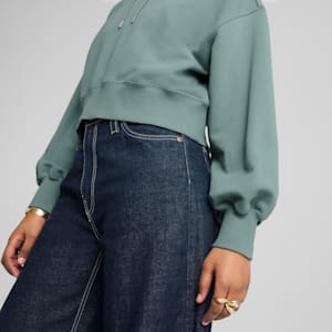 Wardrobe Essentials Women's Relaxed Cropped Hoodie, Green Moon, extralarge