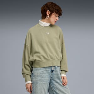 Wardrobe Essentials Women's Oversized Crew Sweatshirt, Lux Army, extralarge