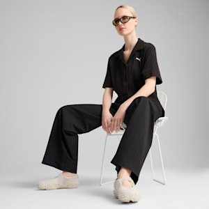 WARDROBE ESSENTIALS Women's Pointelle Shirt, PUMA Black, extralarge