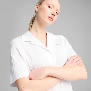 WARDROBE ESSENTIALS Women's Pointelle Shirt, PUMA White, extralarge