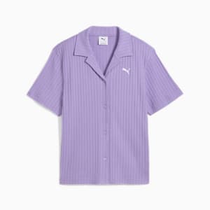 WARDROBE ESSENTIALS Women's Pointelle Shirt, Lavender Alert, extralarge