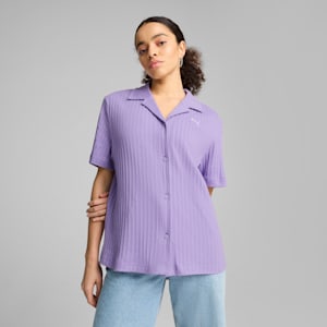 Camisa Pointelle para mujer WARDROBE ESSENTIALS, Lavender Alert, extralarge