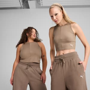 Wardrobe Essentials Women's Ribbed Crop Top, Totally Taupe, extralarge