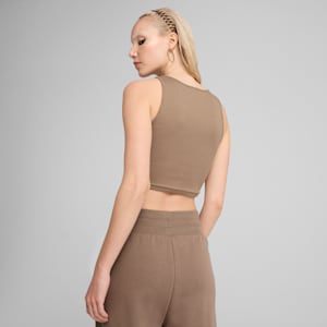 Wardrobe Essentials Women's Ribbed Crop Top, Totally Taupe, extralarge